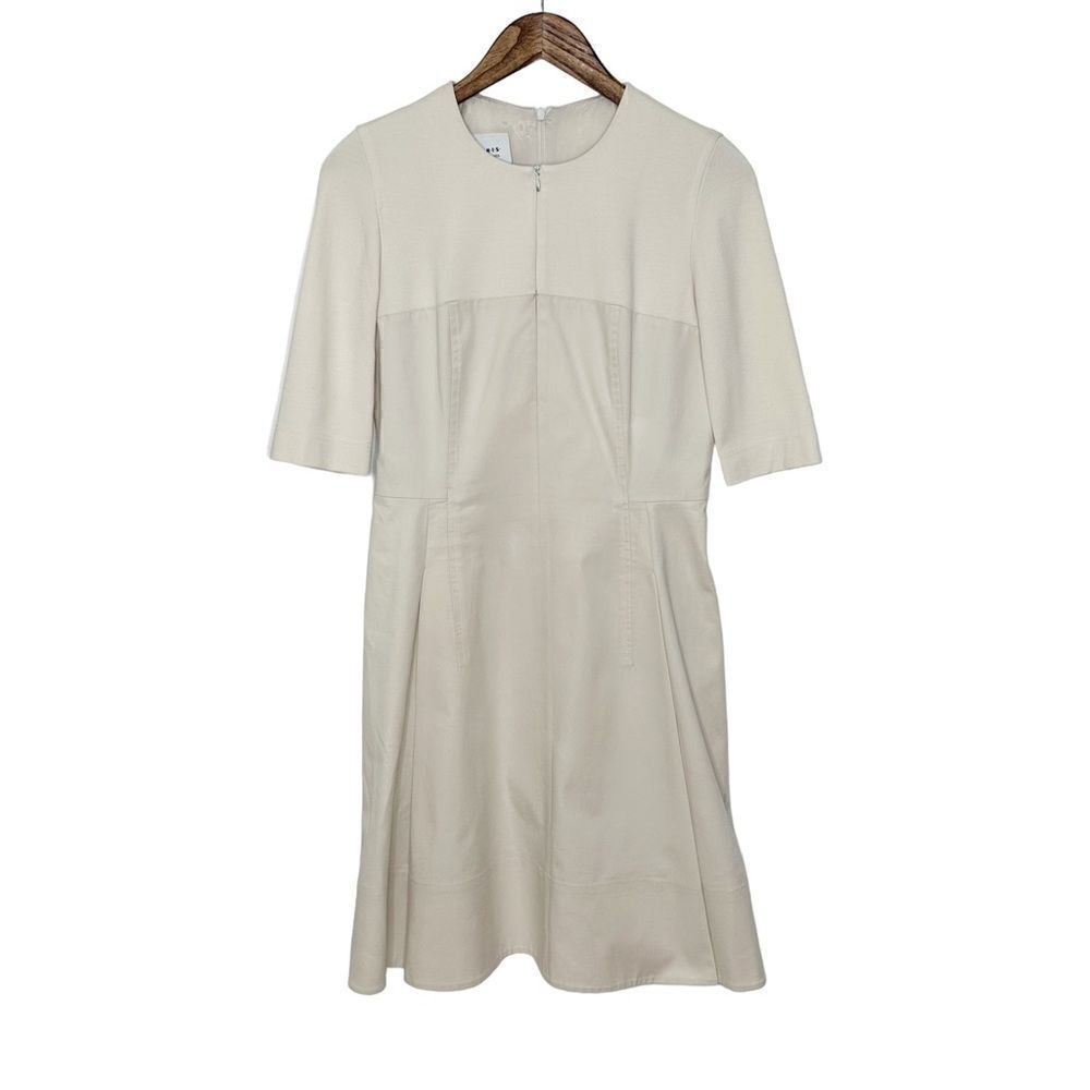 Akris Punto Midi Dress 3/4 Sleeve Beige Crew Neck Size Small